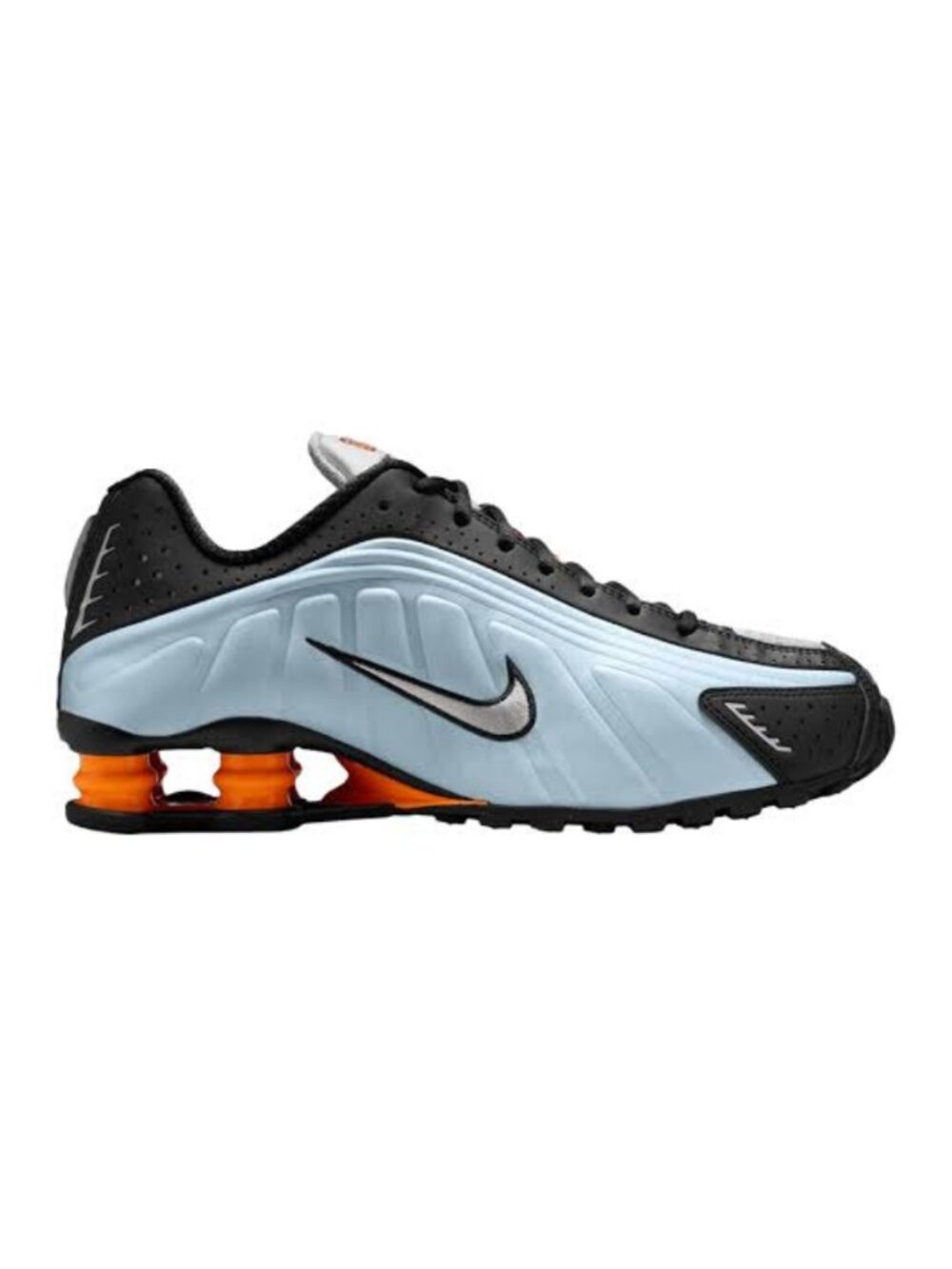 NEW Nike Shox R4 Blue Tint Total Orange Black Metallic Silver